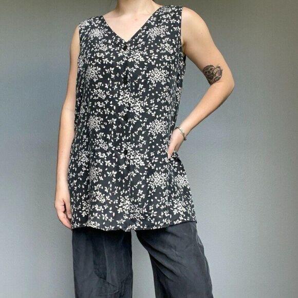 Vintage Diana D'or Dark Gray 100% Silk Sleeveless Floral Top and Trouser Set L - Picture 1 of 12